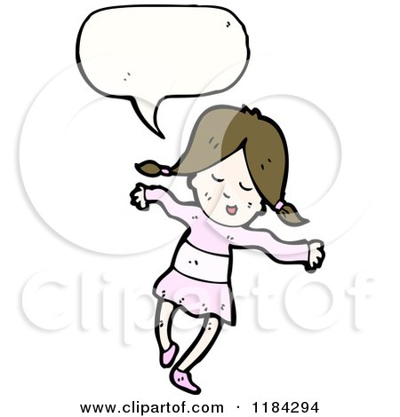 Cartoon of a Girl in Pigtails Speaking - Royalty Free Vector Illustration by lineartestpilot