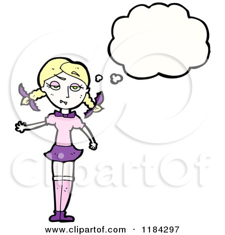 Cartoon of a Girl with Pigtails Thinking - Royalty Free Vector Illustration by lineartestpilot