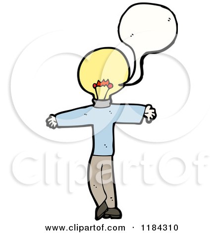 Cartoon of a Man with a Lightbulb Head Speaking - Royalty Free Vector Illustration by lineartestpilot
