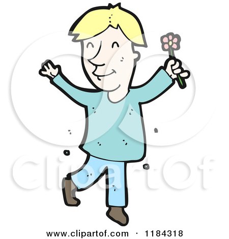 Cartoon of a Man Holding a Flower - Royalty Free Vector Illustration by lineartestpilot