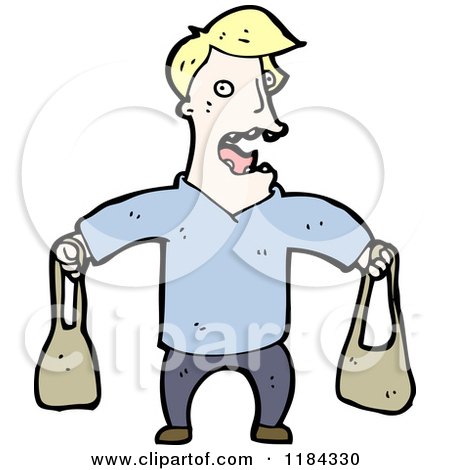 Cartoon of a Man Holding Two Purses - Royalty Free Vector Illustration by lineartestpilot
