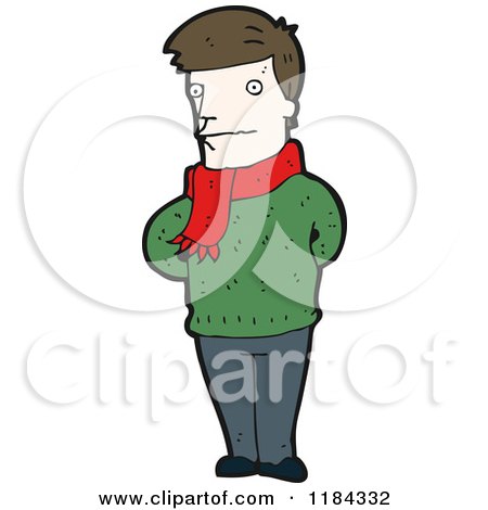 Cartoon of a Man Wearing a Scarf - Royalty Free Vector Illustration by lineartestpilot
