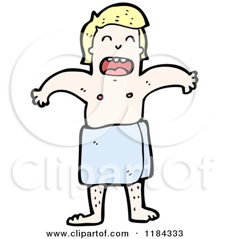 Cartoon of a Man Wearing a Towel - Royalty Free Vector Illustration by lineartestpilot