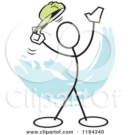 Cartoon of a Stickler Man Tipping His Hat over Blue - Royalty Free Vector Clipart by Johnny Sajem