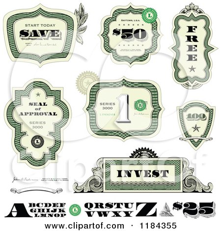 Clipart of Cash Money and Certificate Design Elements - Royalty Free Vector Illustration by BestVector