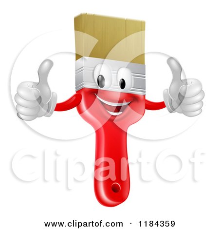 Cartoon of a Happy Red Paintbrush Mascot Holding Two Thumbs up - Royalty Free Vector Clipart by AtStockIllustration