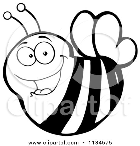 Cartoon of a Black and White Happy Bee - Royalty Free Vector Clipart by Hit Toon
