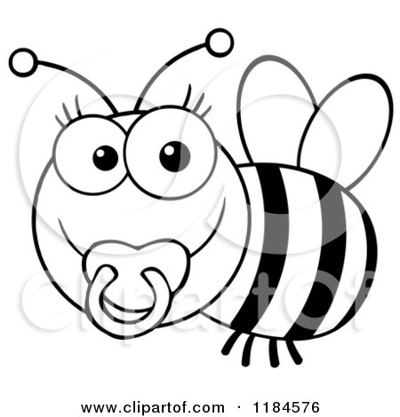 Cartoon of a Cute Black and White Baby Bee with a Pacifier - Royalty Free Vector Clipart by Hit Toon