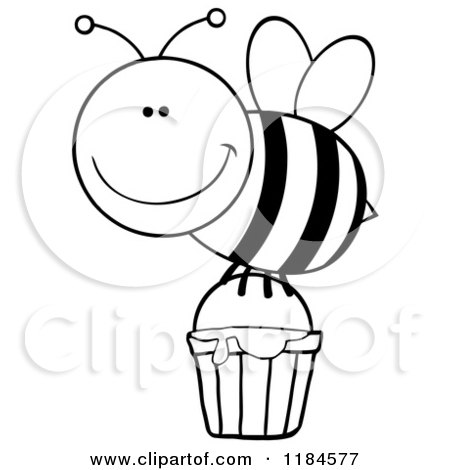 Cartoon of a Happy Black and White Bee with a Honey Bucket - Royalty Free Vector Clipart by Hit Toon