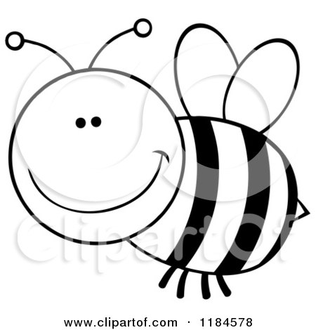 Cartoon of a Black and White Happy Bee 2 - Royalty Free Vector Clipart by Hit Toon
