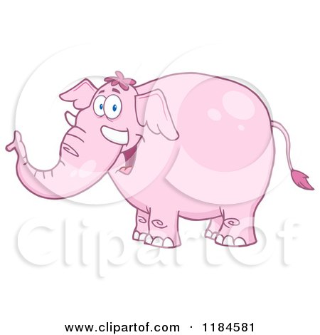 Cartoon of a Happy Pink Elephant - Royalty Free Vector Clipart by Hit Toon