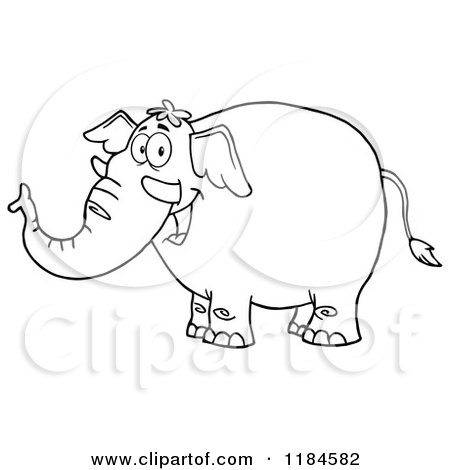 Cartoon of a Black and White Happy Elephant - Royalty Free Vector Clipart by Hit Toon