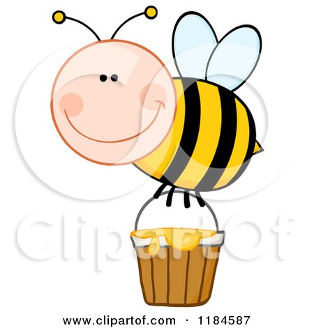 Cartoon of a Happy Bee with a Honey Bucket - Royalty Free Vector Clipart by Hit Toon