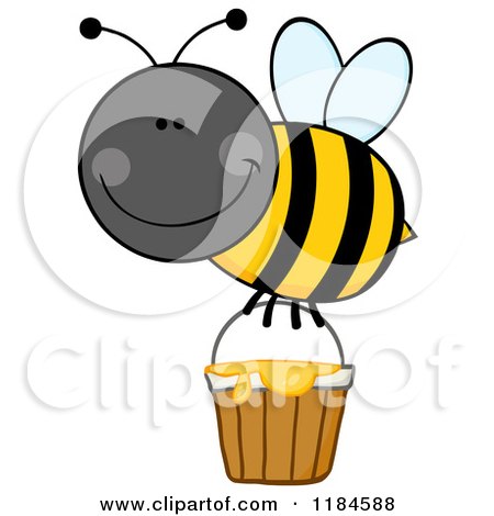 Cartoon of a Happy Bumble Bee with a Honey Bucket - Royalty Free Vector Clipart by Hit Toon