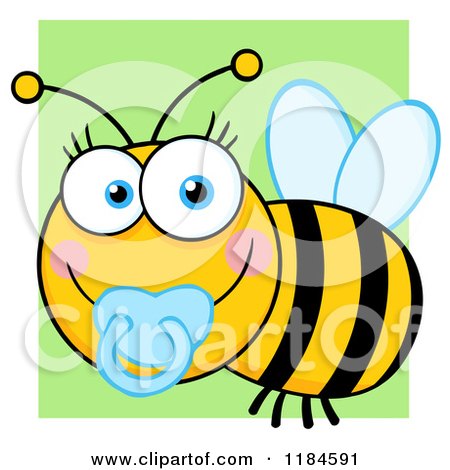 Cartoon of a Cute Baby Bee with a Pacifier, over Green - Royalty Free Vector Clipart by Hit Toon