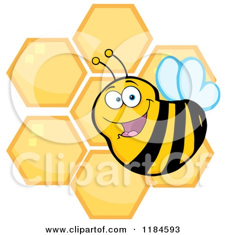 Cartoon of a Happy Bee over Honeycombs - Royalty Free Vector Clipart by Hit Toon