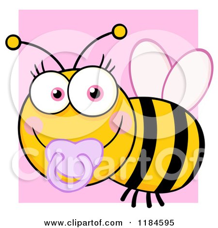 Cartoon of a Cute Female Baby Bee with a Pacifier, over Pink - Royalty Free Vector Clipart by Hit Toon