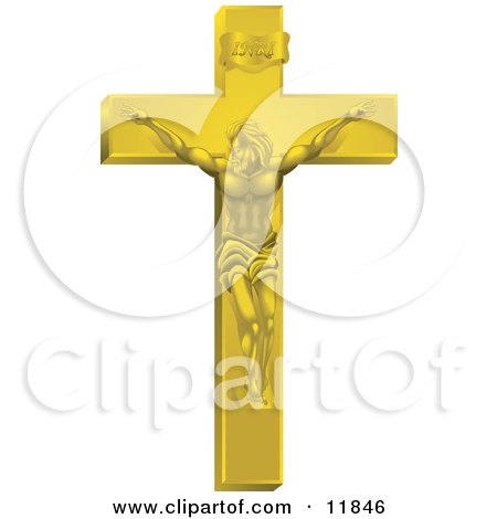 Golden Jesus Nailed to the Cross Clipart Illustration by AtStockIllustration