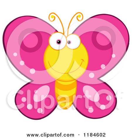 Cartoon of a Happy Pink and Yellow Butterfly - Royalty Free Vector Clipart by Hit Toon
