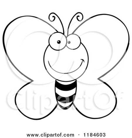 Cartoon of a Happy Black and White Butterfly - Royalty Free Vector Clipart by Hit Toon