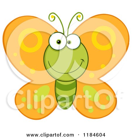 Cartoon of a Happy Green and Orange Butterfly - Royalty Free Vector Clipart by Hit Toon