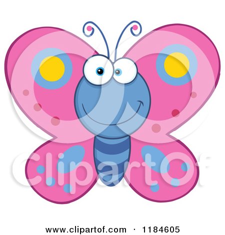Cartoon of a Happy Pink and Blue Butterfly - Royalty Free Vector Clipart by Hit Toon
