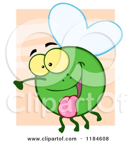 Cartoon of a Happy Green Fly Hanging Its Tongue Out, over Orange - Royalty Free Vector Clipart by Hit Toon