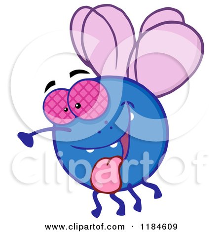 Cartoon of a Happy Blue Fly Hanging Its Tongue out - Royalty Free Vector Clipart by Hit Toon