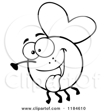 Cartoon of a Happy Black and White Fly Hanging Its Tongue out - Royalty Free Vector Clipart by Hit Toon
