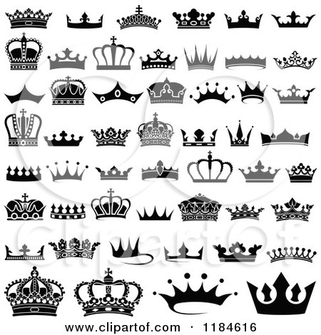 Clipart of Black and White Crown Designs - Royalty Free Vector Illustration by dero