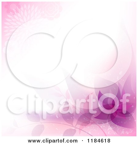 Clipart of a Background with Pink Flowers and Foliage Around Copyspace - Royalty Free Vector Illustration by dero
