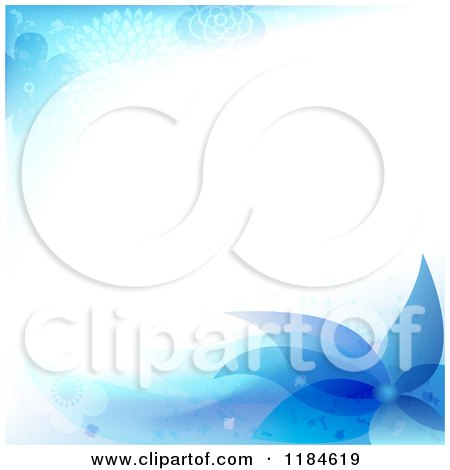 Clipart of a Background with Blue Flowers and Foliage Around Copyspace - Royalty Free Vector Illustration by dero