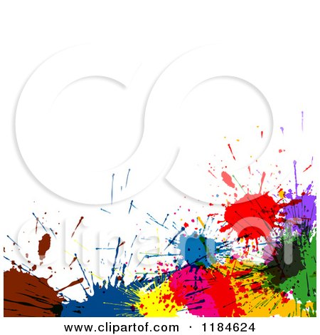 Clipart of a Lower Border of Colorful Ink Splatters Under White Copyspace - Royalty Free Vector Illustration by dero