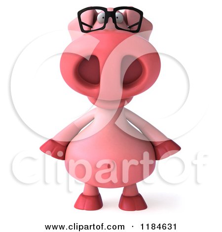 Clipart of a 3d Pookie Pig Wearing Glasses - Royalty Free CGI Illustration by Julos