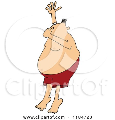 Cartoon of a Man Plugging His Nose and Jumping into Water - Royalty Free Vector Clipart by djart