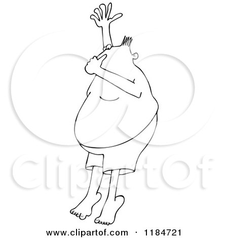 Cartoon of an Outlined Man Plugging His Nose and Jumping into Water - Royalty Free Vector Clipart by djart