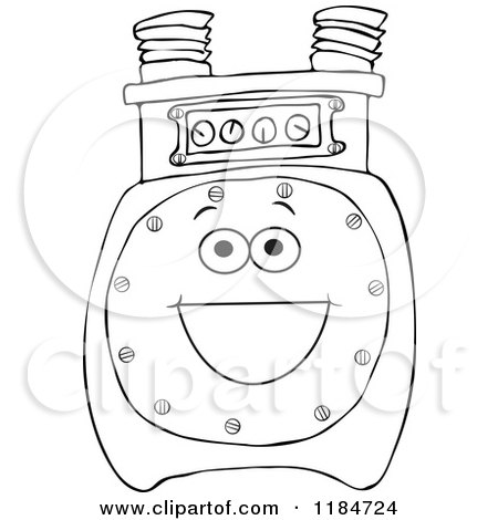 Cartoon of an Outlined Gas Meter Mascot - Royalty Free Vector Clipart by djart