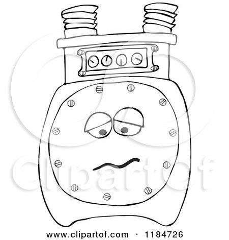 Cartoon of an Outlined Sad Gas Meter Mascot - Royalty Free Vector Clipart by djart
