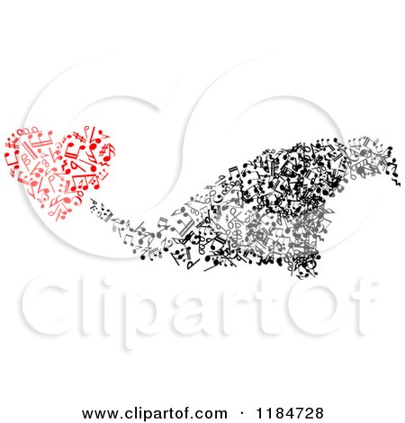 Clipart of a Black and White Swarm and Red Heart Made of Music Notes - Royalty Free Vector Illustration by Vector Tradition SM