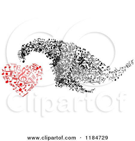Clipart of a Black and White Swarm and Red Heart Made of Music Notes 2 - Royalty Free Vector Illustration by Vector Tradition SM