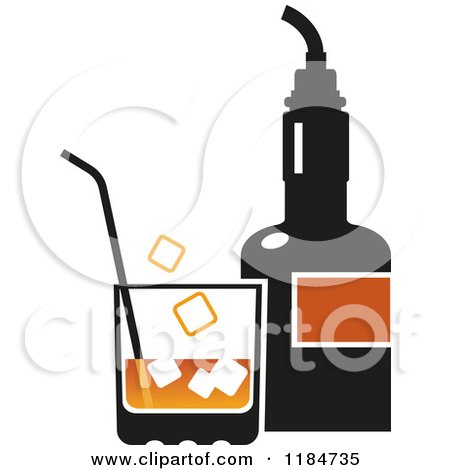 Clipart of a Bottle of Alcohol and Glass - Royalty Free Vector Illustration by Vector Tradition SM