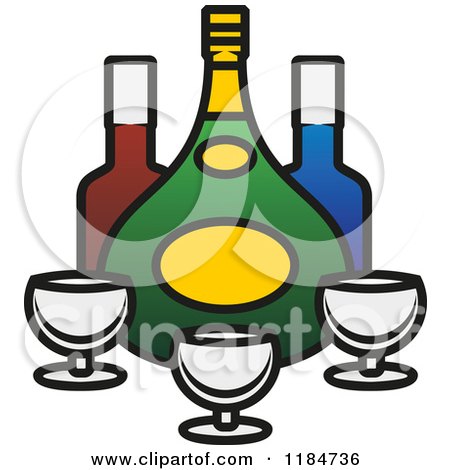 Clipart of Bottles of Alcohol and Glasses 3 - Royalty Free Vector Illustration by Vector Tradition SM