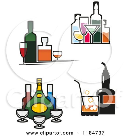 Clipart of Bottles of Alcohol and Glasses 4 - Royalty Free Vector Illustration by Vector Tradition SM