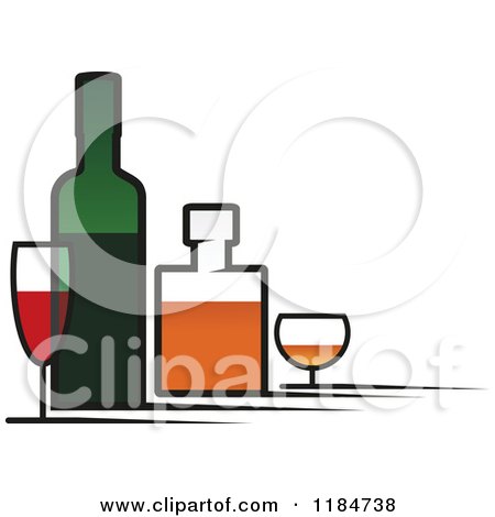 Clipart of Bottles of Alcohol and Glasses - Royalty Free Vector Illustration by Vector Tradition SM