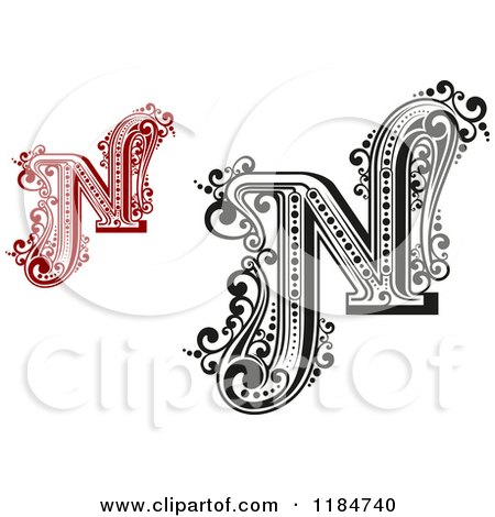 Clipart of Vintage Letter N in Red and Black and White - Royalty Free Vector Illustration by Vector Tradition SM