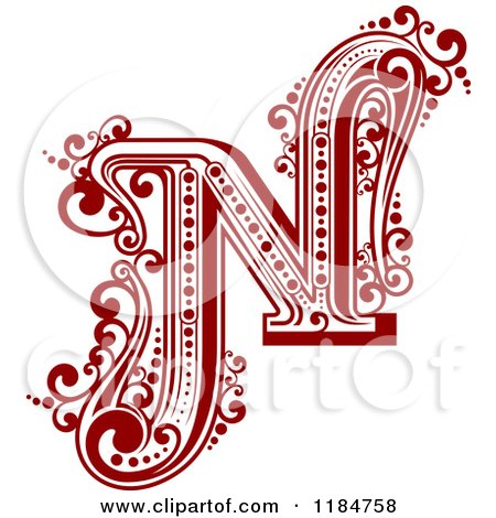 Clipart of a Vintage Letter N in Red - Royalty Free Vector Illustration by Vector Tradition SM