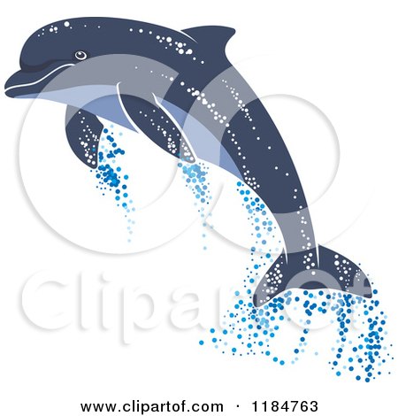 Clipart of a Leaping Dolphin with Water Droplets - Royalty Free Vector Illustration by Vector Tradition SM