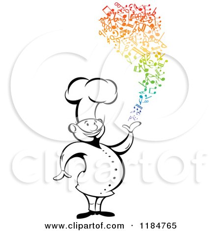 Clipart of a Happy Chef with Colorful Music Notes - Royalty Free Vector Illustration by Vector Tradition SM