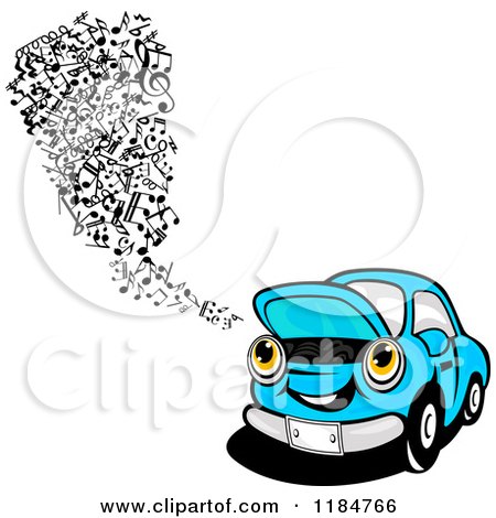 Clipart of a Happy Blue Car with Music Notes - Royalty Free Vector Illustration by Vector Tradition SM
