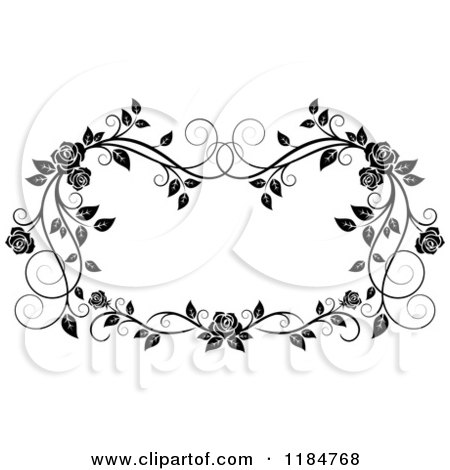 Clipart of a Black and White Ornate Rose Frame - Royalty Free Vector Illustration by Vector Tradition SM
